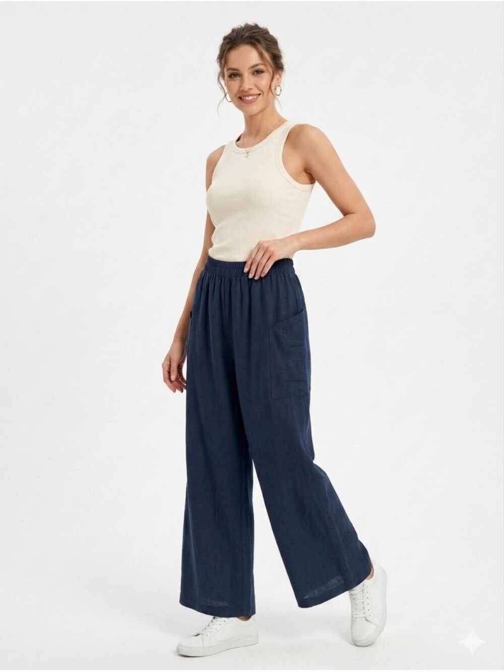 Halara Casual Navy Blue Pull On Pant Medium Tall Drawstring